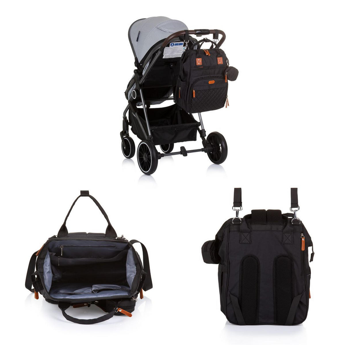 WICKELTASCHE CHRAB024 schwarz Rucksack, Schnullertasche, Thermo-Innentaschen, Kinderwagenbefestigung - Schwarz, Textil (35/44/20cm) - Chipolino