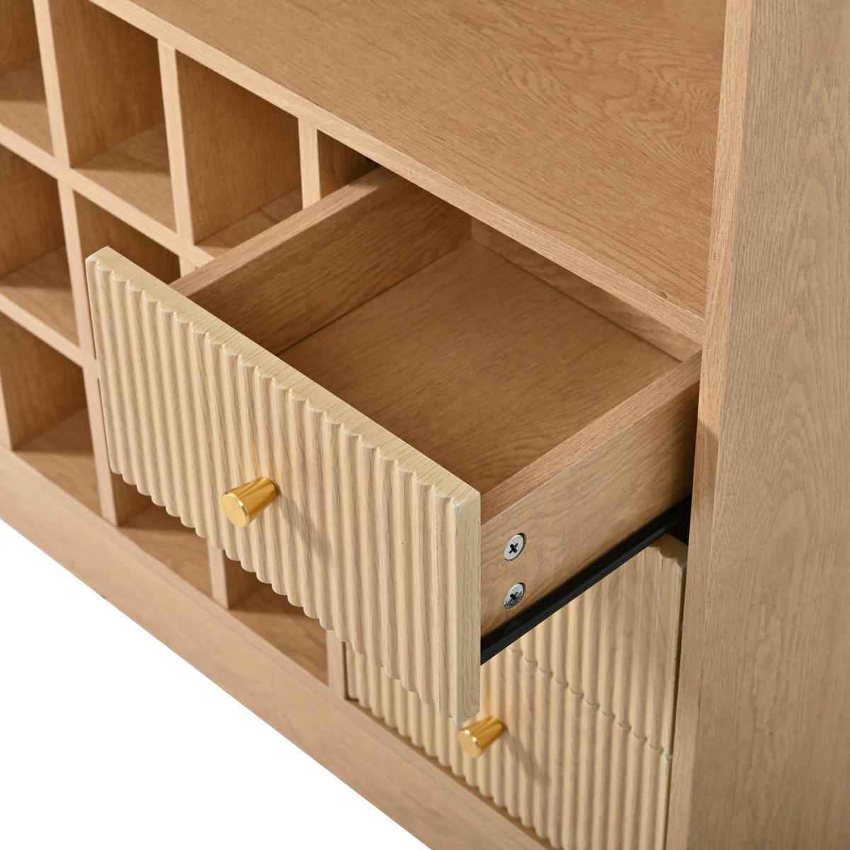 SIDEBOARD 120/30/85 cm, Natur, mit LED-Beleuchtung, Glas-Schiebetüren und Weinregal - Transparent/Naturfarben, Glas/Holzwerkstoff (120/85/30cm) - CHICFURN