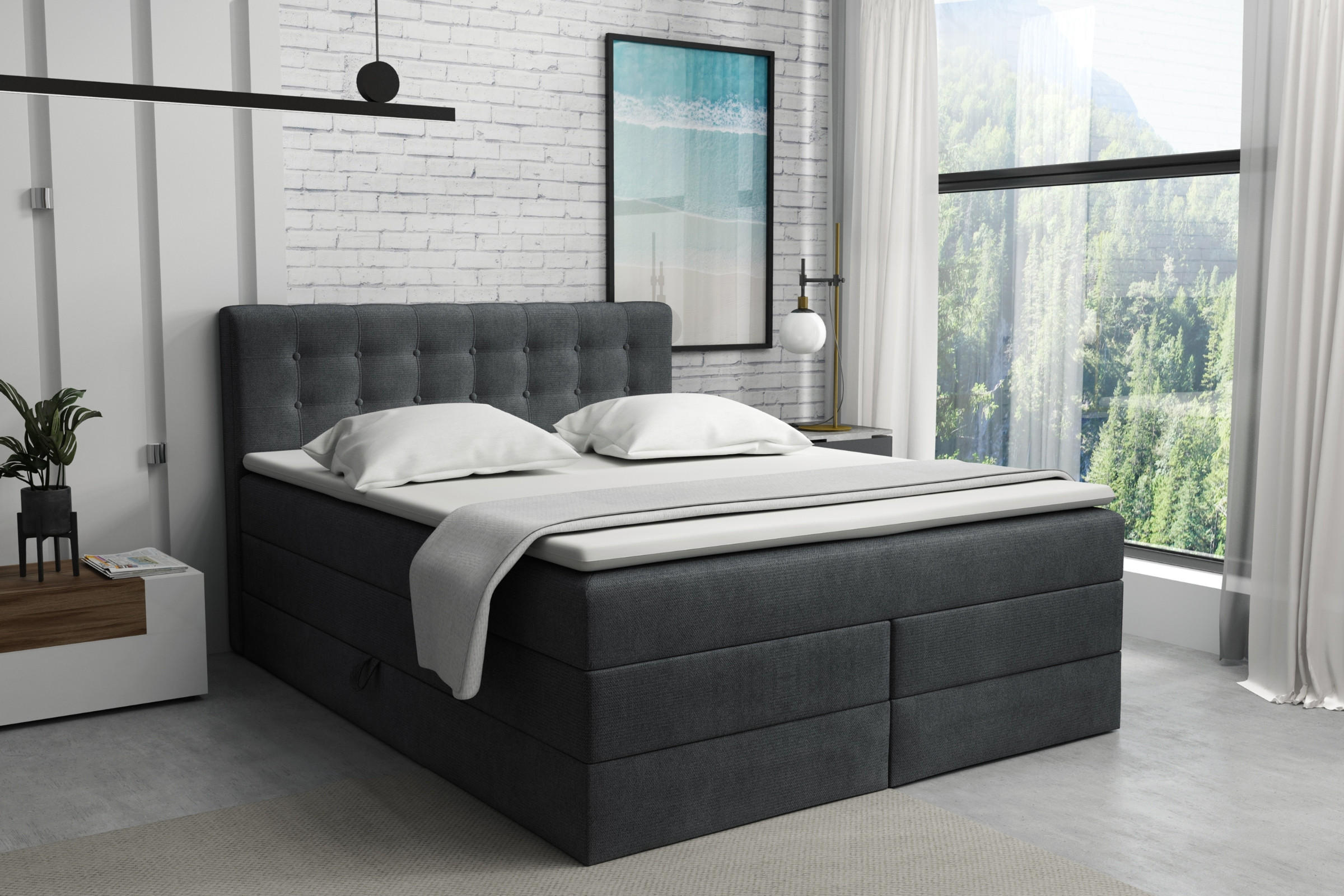 BOXSPRINGBETT SANTE 200/200 in Velour Dunkelgrau - Dunkelgrau, Holz/Holzwerkstoff (200/200cm) - Deine Möbel 24