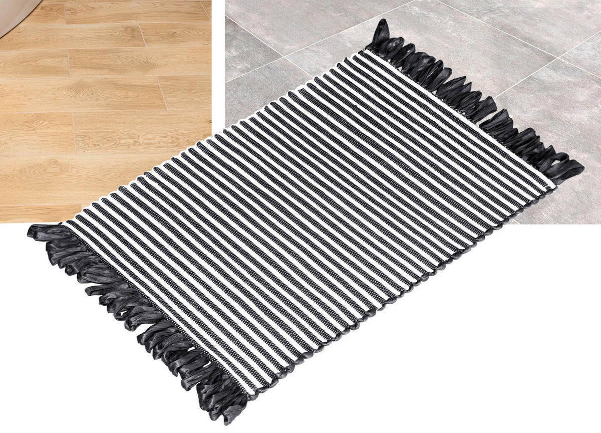 HANDGEWEBTER Läufer 50x70 cm Schwarz - Schwarz, Naturmaterialien/Textil (50/70cm) - Lashuma