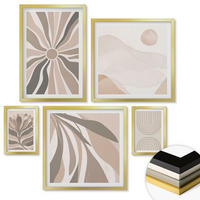 WANDBILDER 5er Set - 50x50 cm & 20x30 cm & 40x60 cm Goldrahmen - Abstrakte Pflanzenmuster - Goldfarben, Kunststoff (40/60cm) - ArtPrintCave