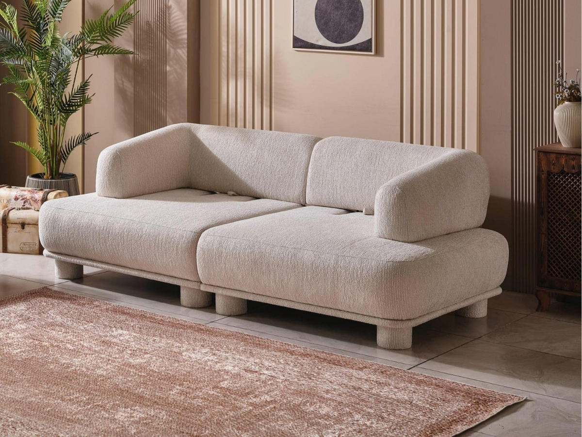 SOFA Solano 3-Sitzer Bouclé Creme - Creme, Holz/Textil (265/85/106cm)