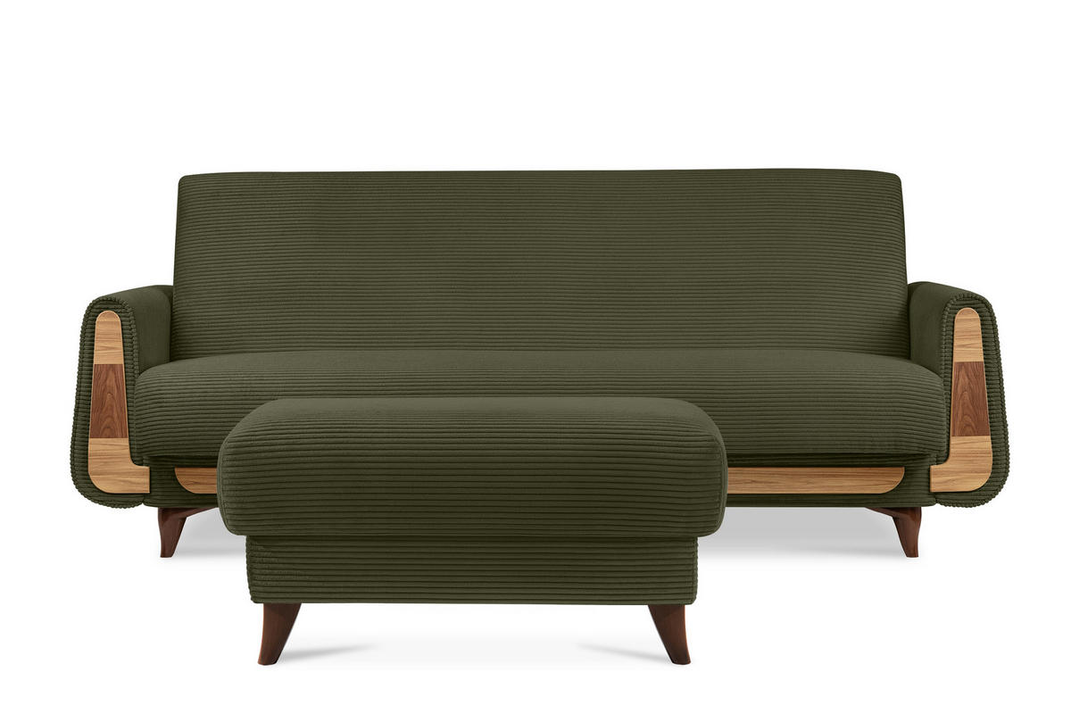 HOCKER GUSTAVO II, Olivgrün - Braun/Olivgrün, Holz/Holzwerkstoff (92/49/92cm) - KONSIMO®