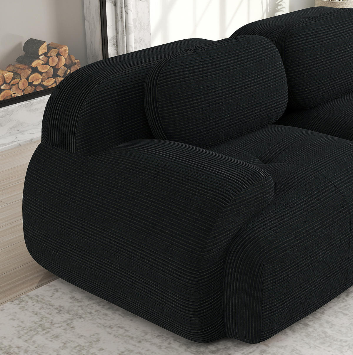 ECKSOFA modular rahmenlos Cord Black - Schwarz, Kunststoff (178/75/298.1cm) - Meubliv