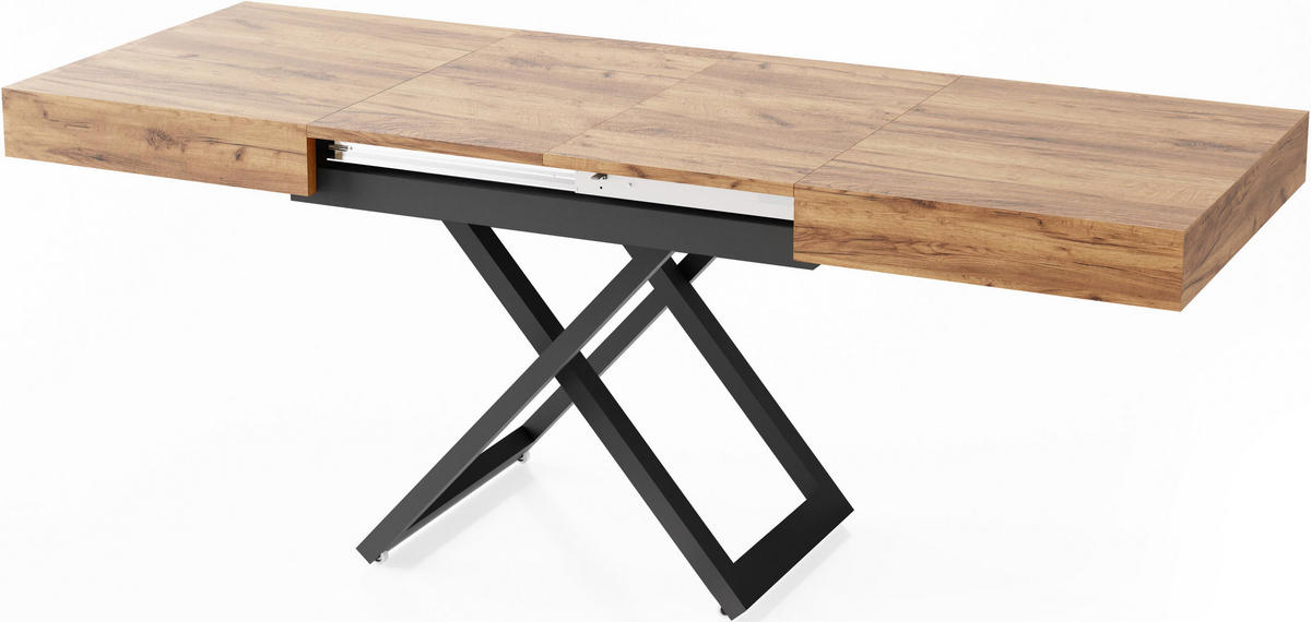 KONFERENČNÍ stolek Cavetta U, výškově nastavitelný a rozkládací, dub Craft 120-200/80/27-76 cm - černá/dub Wotan, kov/kompozitní dřevo (80/200/76cm) - WFL GROUP