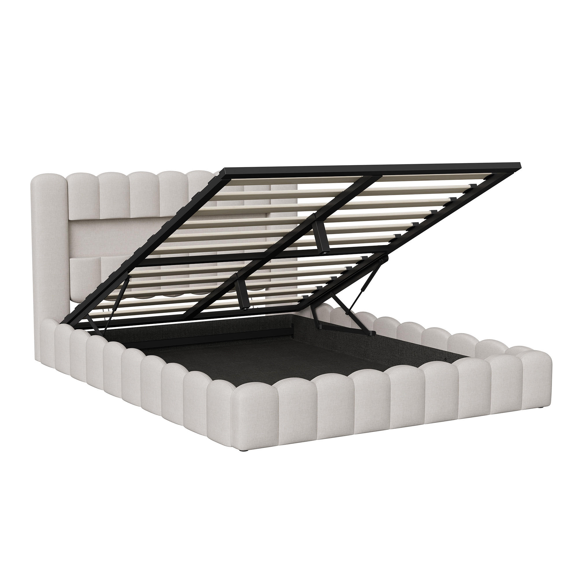 STAURAUMBETT 160x200 cm Doppelbett, mit USB-Anschluss und LED-Beleuchtung, Leinenstoff in Beige - Beige, Holz (160/200cm) - BRILVERDE