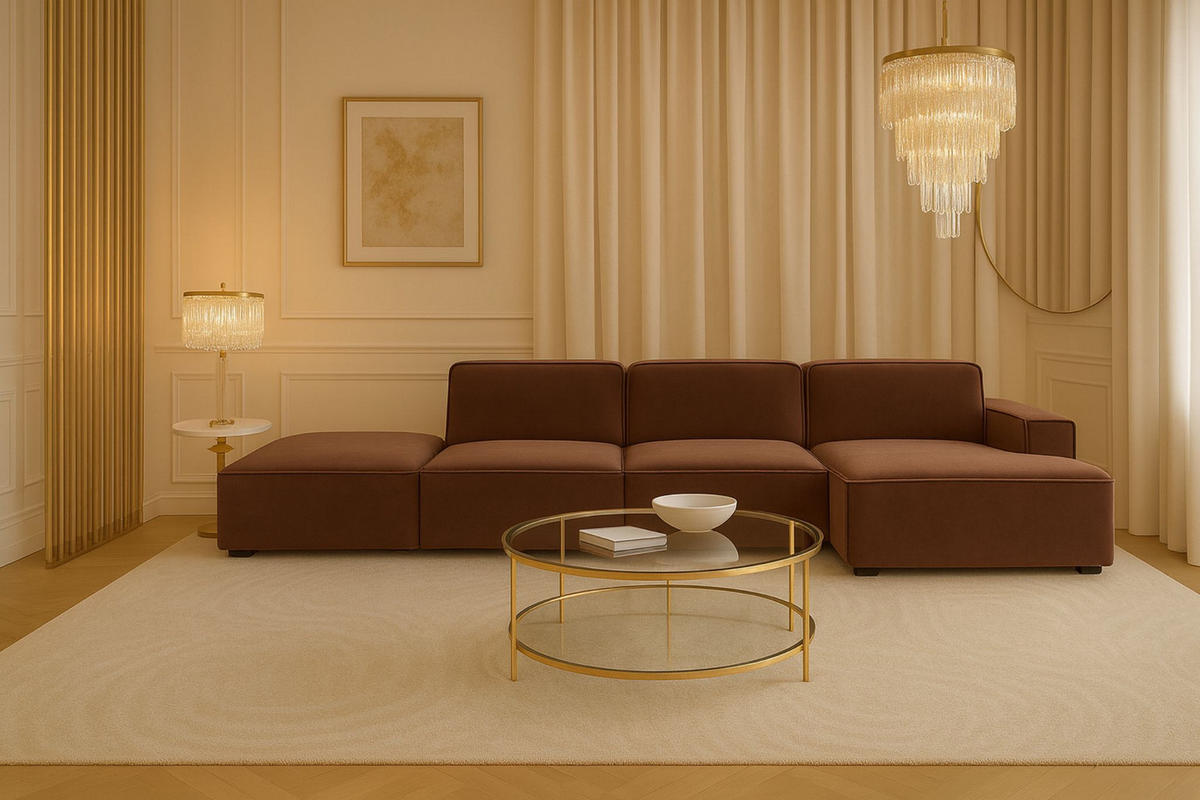 ECKSOFA Cursal L-Form, Stoff Salvador, Dunkelbraun + Hocker, Rechts - Dunkelbraun, Holz (341/166cm) - Kaiser Möbel