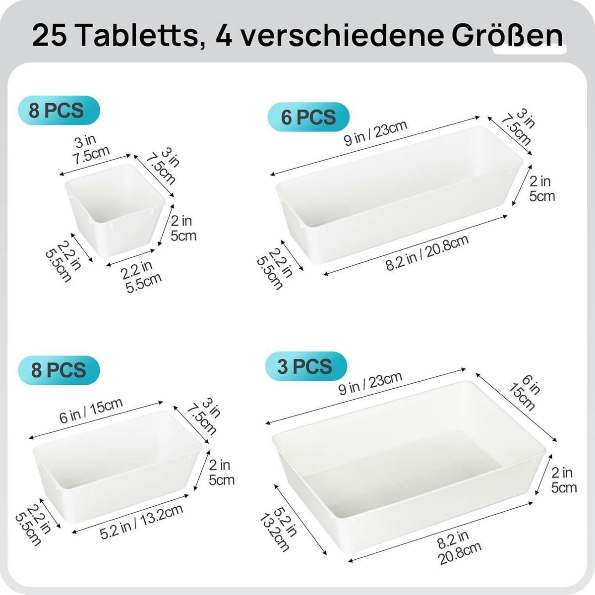 SCHUBLADEN-ORGANIZER 25-teiliges Set Kunststoff Weiß - Weiß, Kunststoff (15.2/5.1/22.9cm)