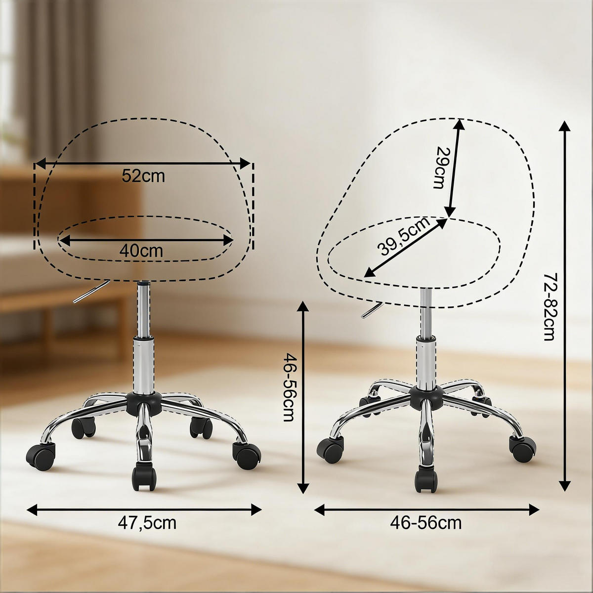 BÜROSTUHL Grau 52/52/82 cm - Grau, Metall (47.5/82/52cm) - PANGIVO