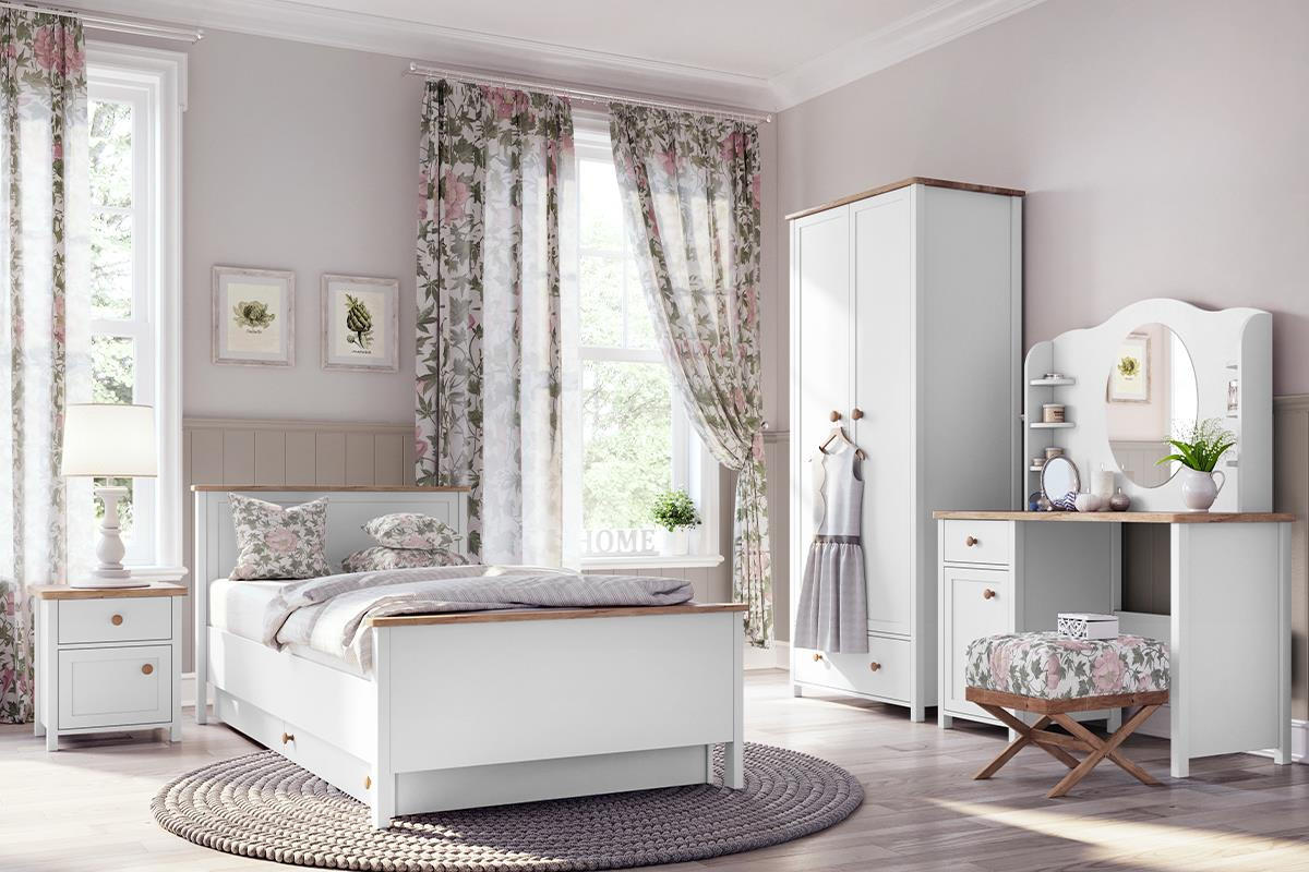 BETT mit Matratze HUTTO - Weiß, Holzwerkstoff - KONSIMO®