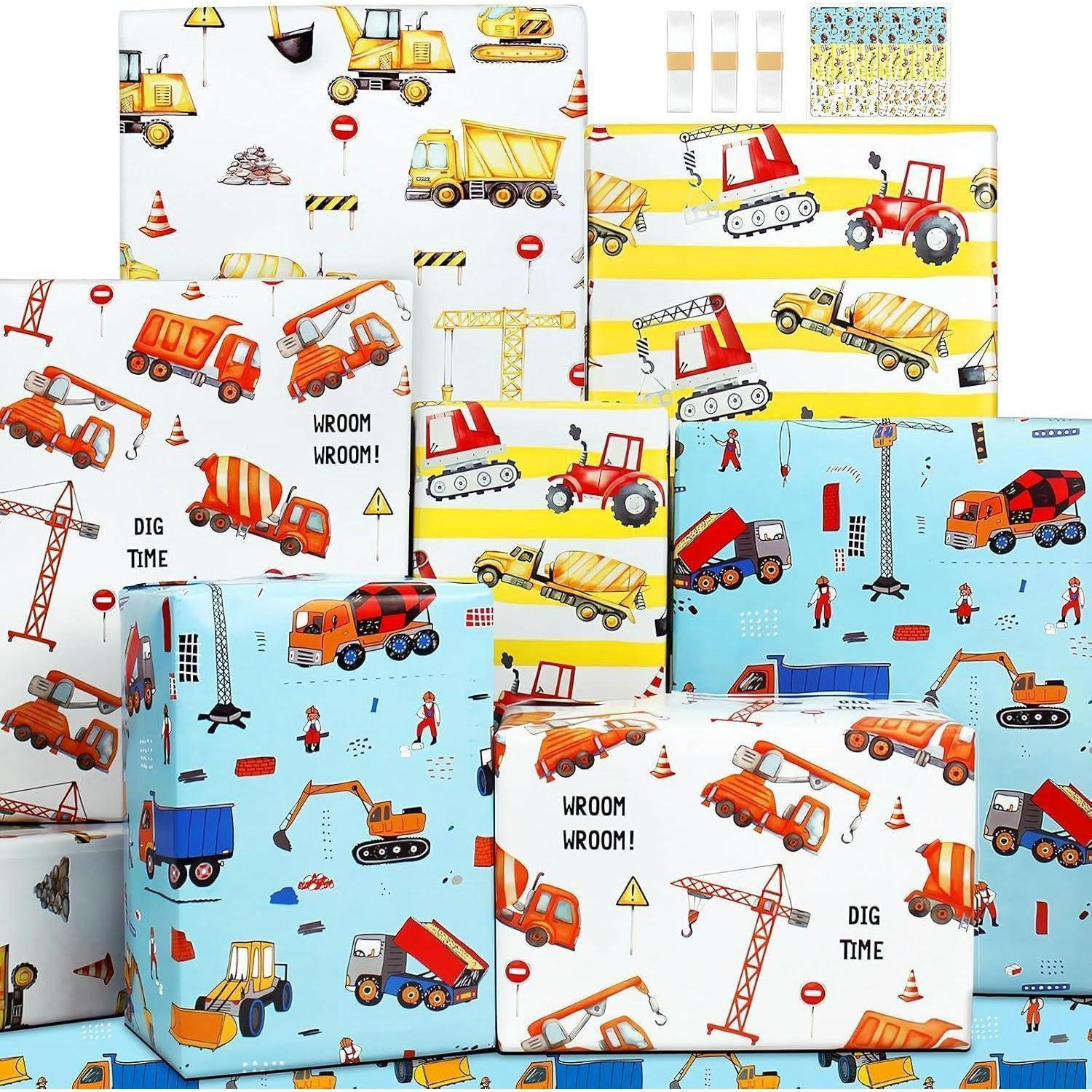 GESCHENKPAPIER Set Baustellenfahrzeuge 6 Bögen 50x70cm - Multicolor, Papier (50/0.1/70cm)