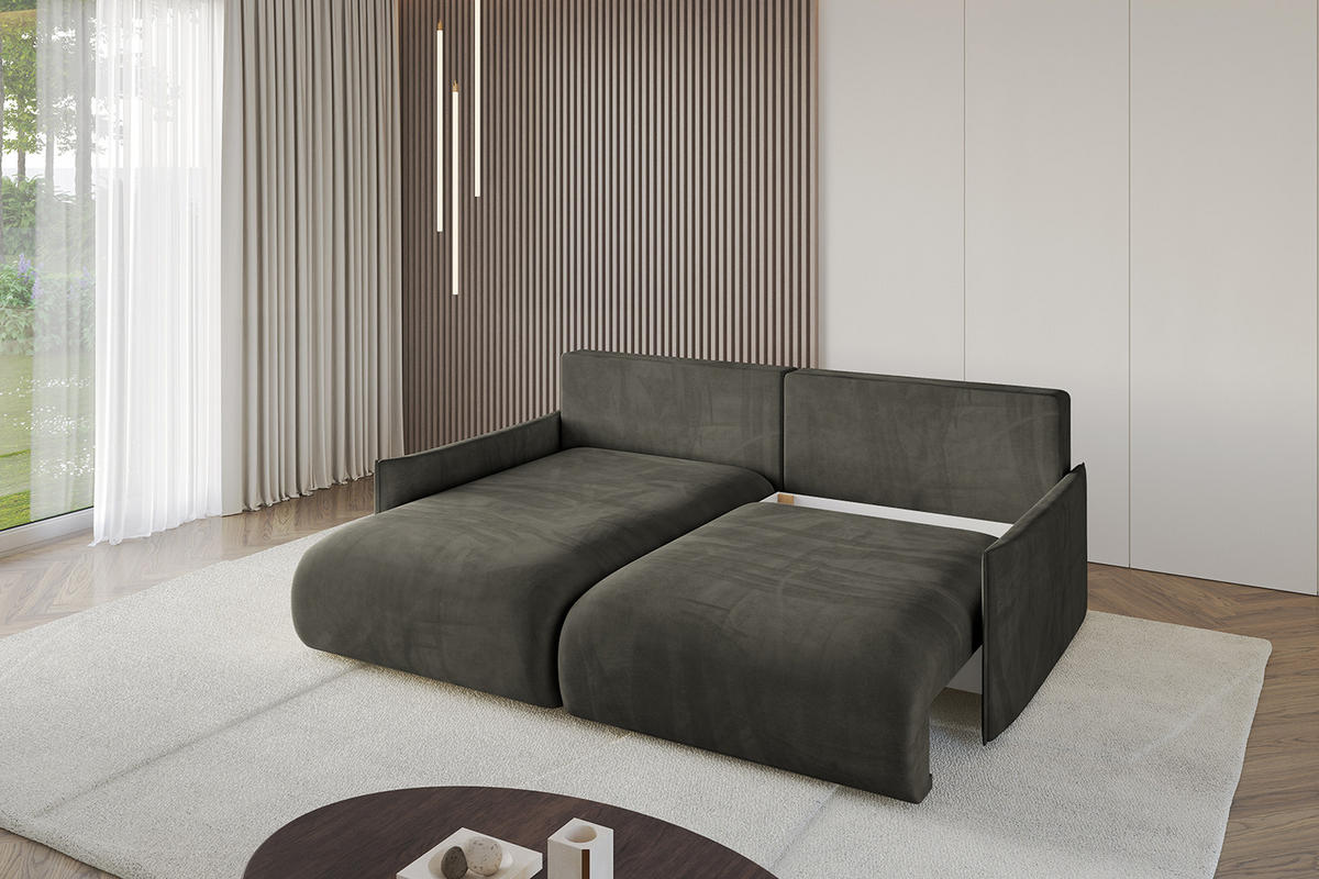 ECKSOFA mit Schlaffunktion und Bettkasten ONESK-L -v1 208x165x40 Schwarz Velours - Schwarz, Holzwerkstoff/Kunststoff (208/165cm) - ALTDECOR