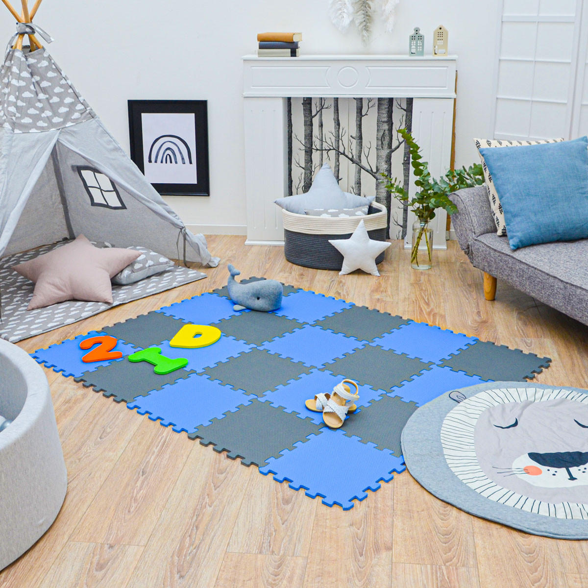 SPIELMATTE ab Null - 180/90/1 cm Puzzlematte Grau - Multicolor, Kunststoff (30/30cm) - Littletom