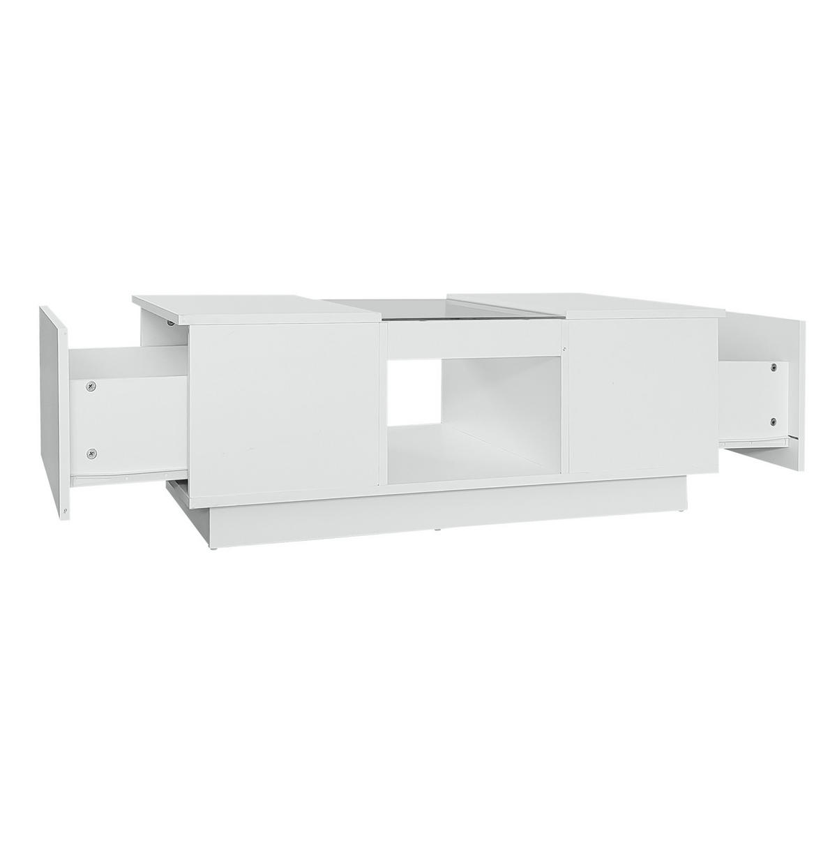 KLUB stolić 100/50/35,5 cm bijeli od iverice sa staklom LED rasvjetom i 2 ladice - bijela, drvni materijal (100/50/35.5cm) - OKWISH