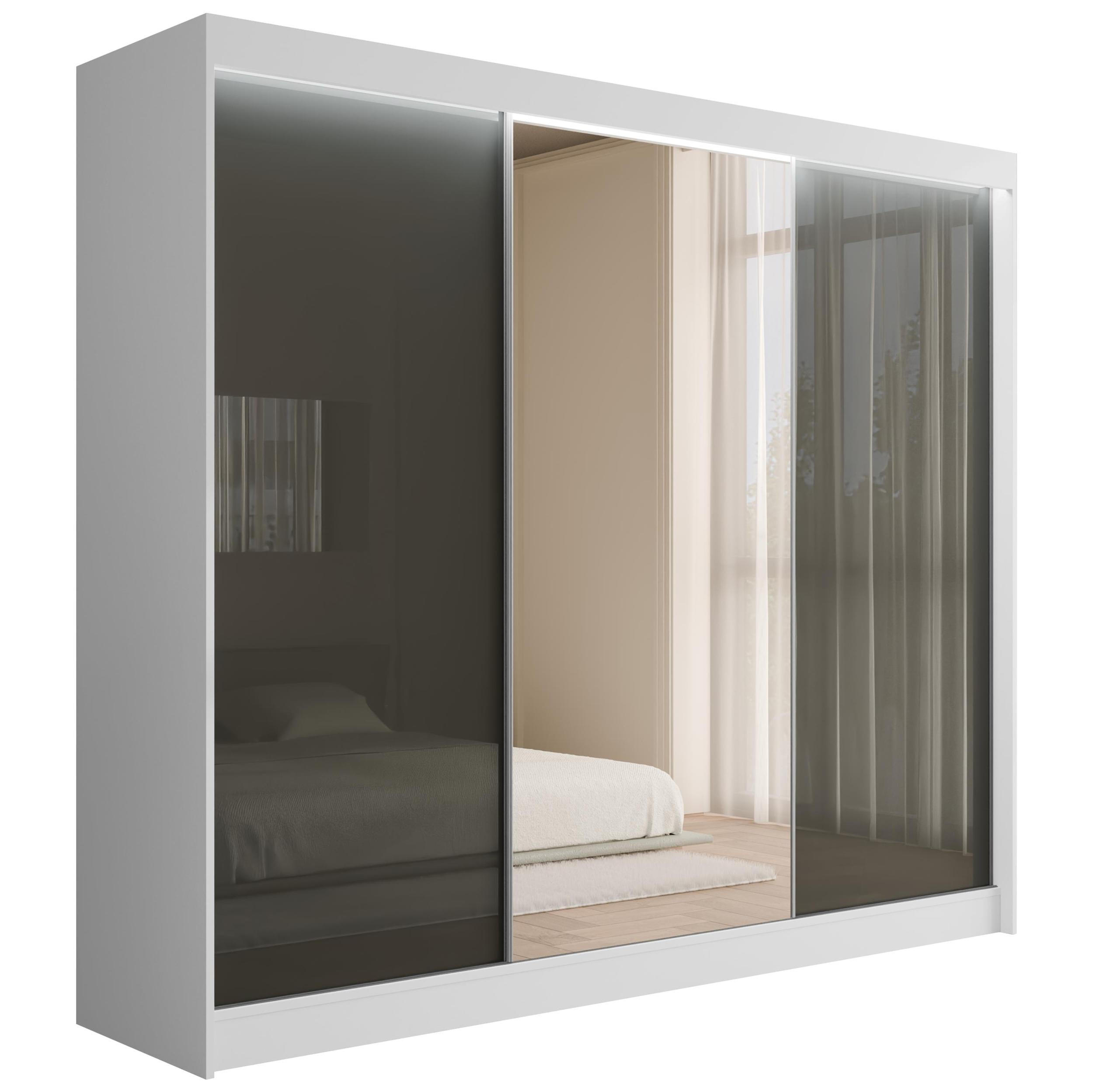 KLEIDERSCHRANK VESLI mit LED - 250 cm - Weiß|Grau - Weiß/Grau, Holzwerkstoff (250/215/61cm) - ALTDECOR