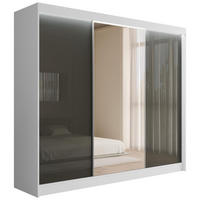 KLEIDERSCHRANK VESLI mit LED - 250 cm - Weiß|Grau - Weiß/Grau, Holzwerkstoff (250/215/61cm) - ALTDECOR