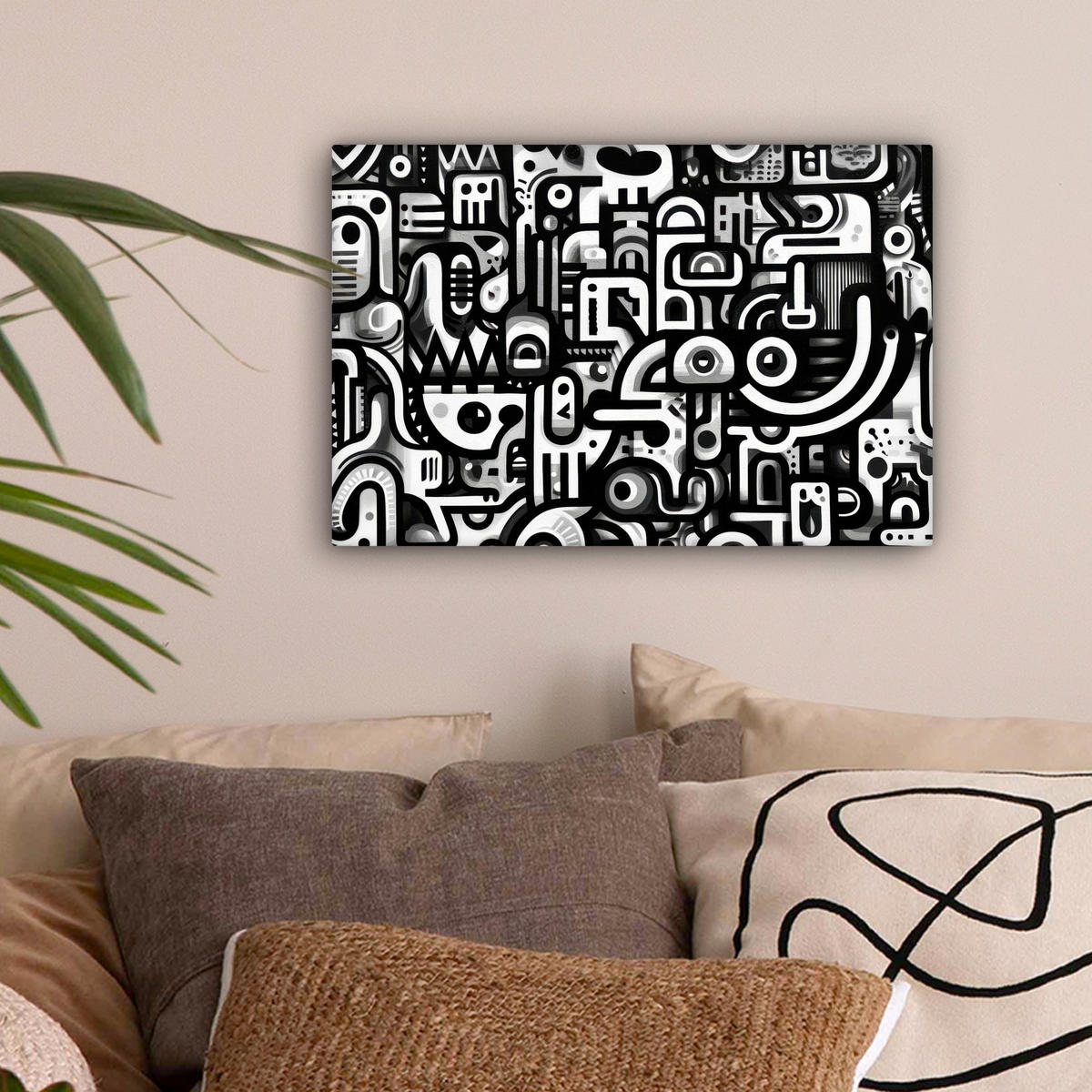 LEINWANDBILD Symbole - Abstrakt - Grafik - Schwarz Deko Schlafzimmer 30x20 cm - Schwarz, Textil (30/20cm) - MuchoWow