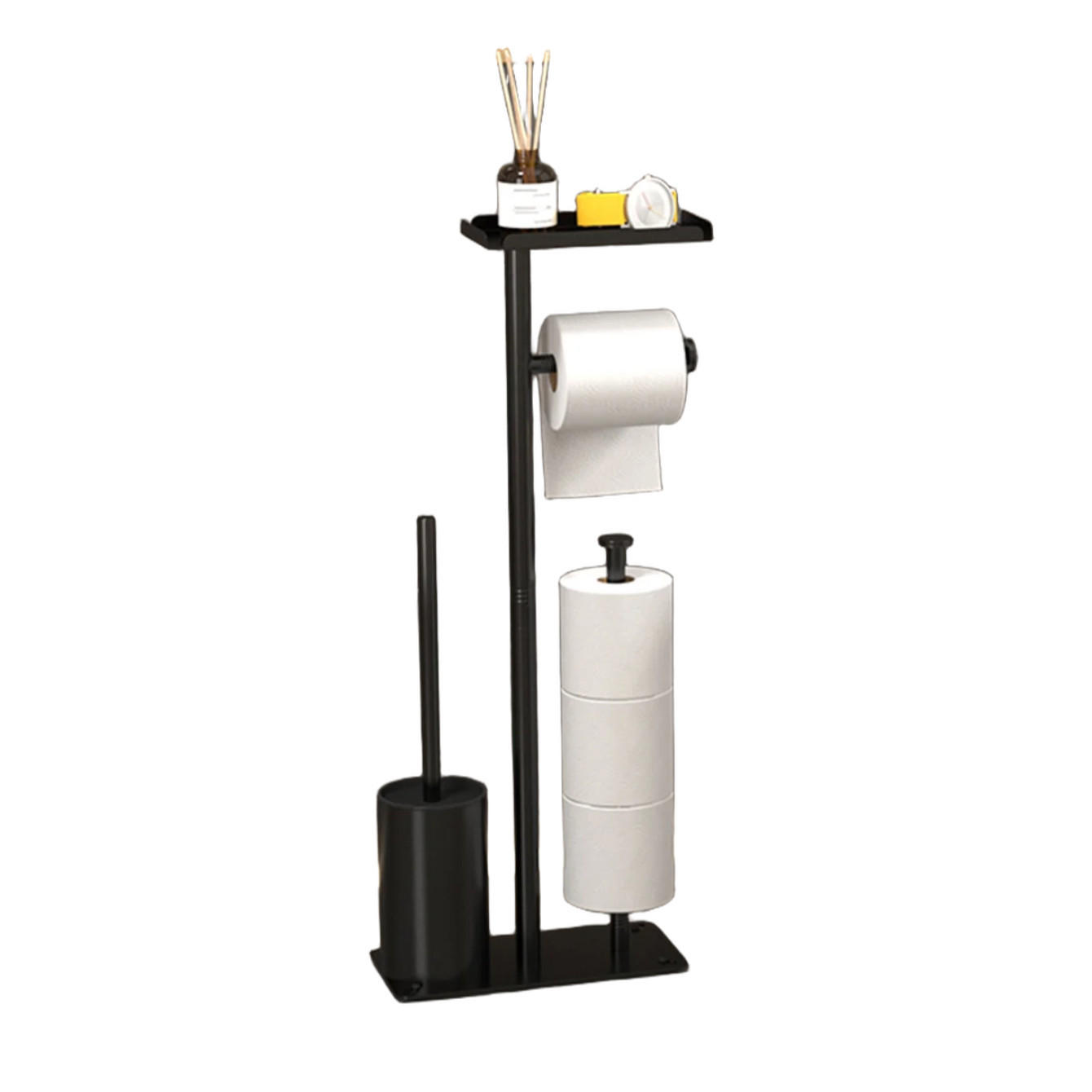 TOILETTENBÜRSTENHALTER – 2-in-1 (Schwarz) 24 x 12 x 60 cm - Weiß, Metall (12/60/24cm)