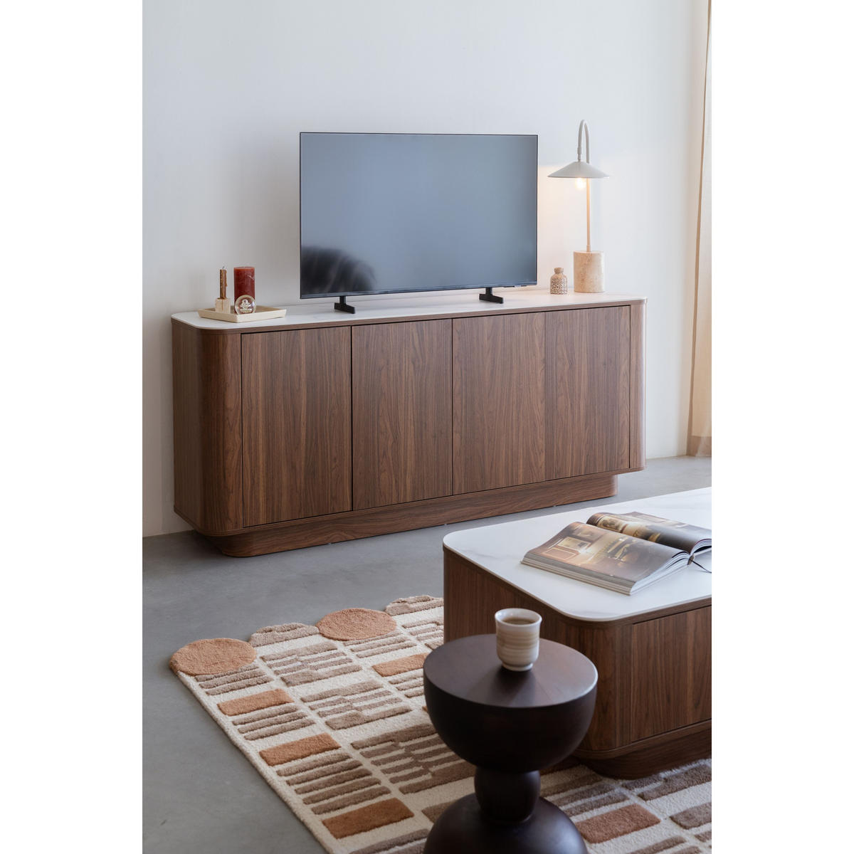 SIDEBOARD Almira Hoch 180 cm / Marmoroptik Walnussfarbe - Braun, Holzwerkstoff (180/75/40cm) - Housecraft Living