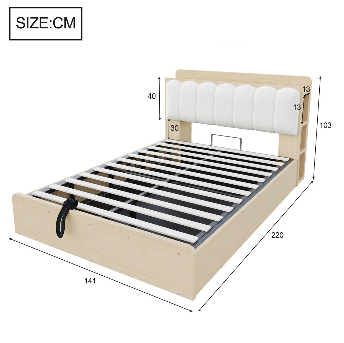BETT 140/200 cm aus Holz mit Stauraum, USB-Anschluss, Naturholz - Naturfarben, Holz (140/200cm) - OKMYHOME