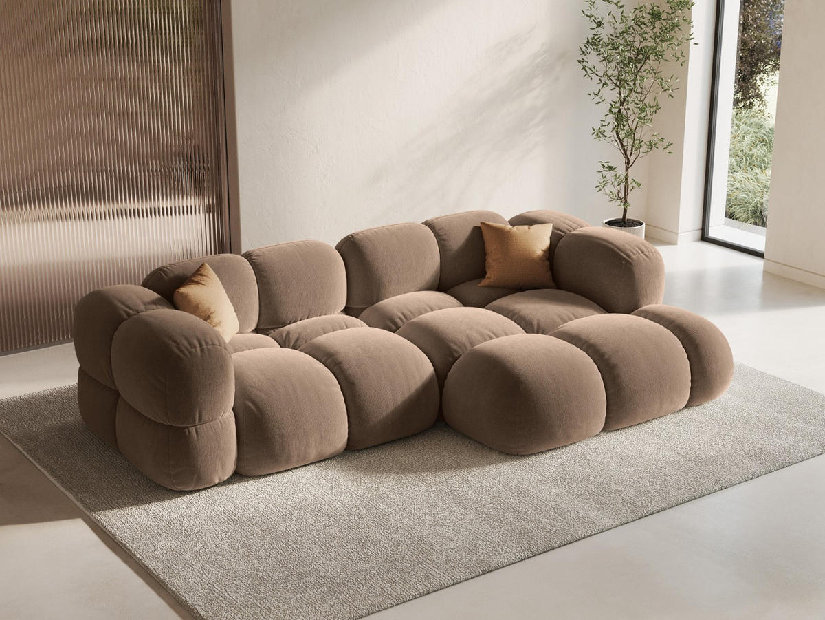 ECKSOFA rechts Loretto aus Samt dunkelbeige 3 Sitzplätze - Mokka, Textil (147/250cm) - Cosmopolitan Design