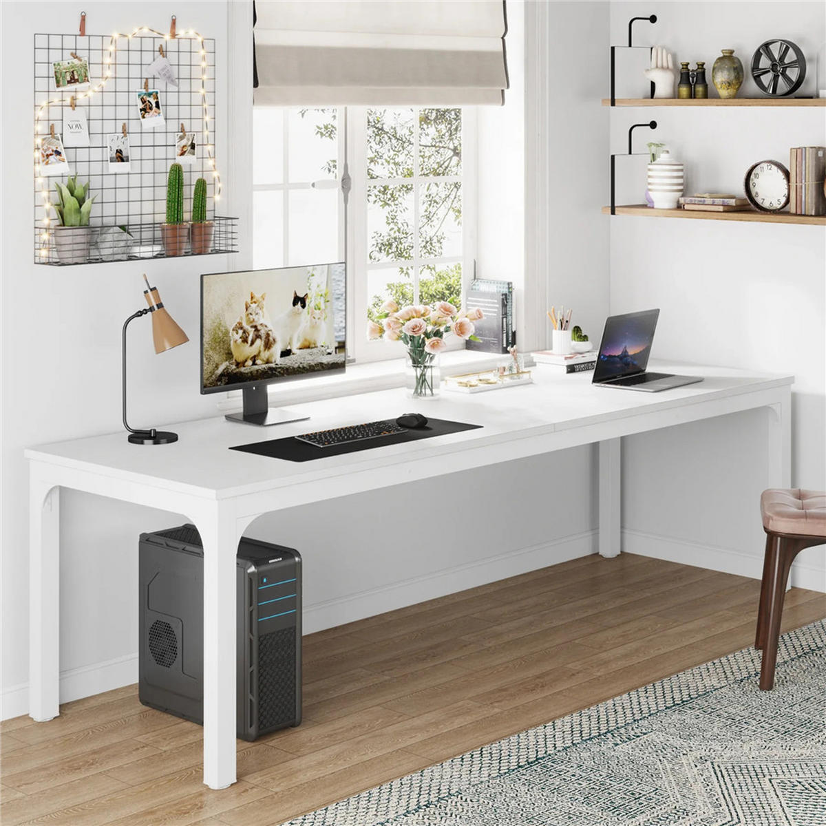 SCHREIBTISCH 200/70/75 cm 2-Personen Computertisch Weiß - Weiß, Metall (180/70/75cm) - Kaket