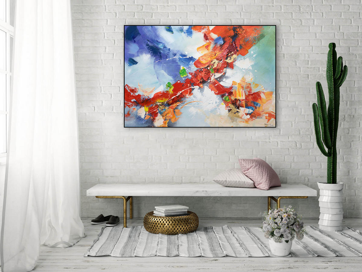 ACRYLBILD HANDGEMALT 120/80 cm - Blau/Rot, Holz/Textil (120/80cm) - KUNSTLOFT