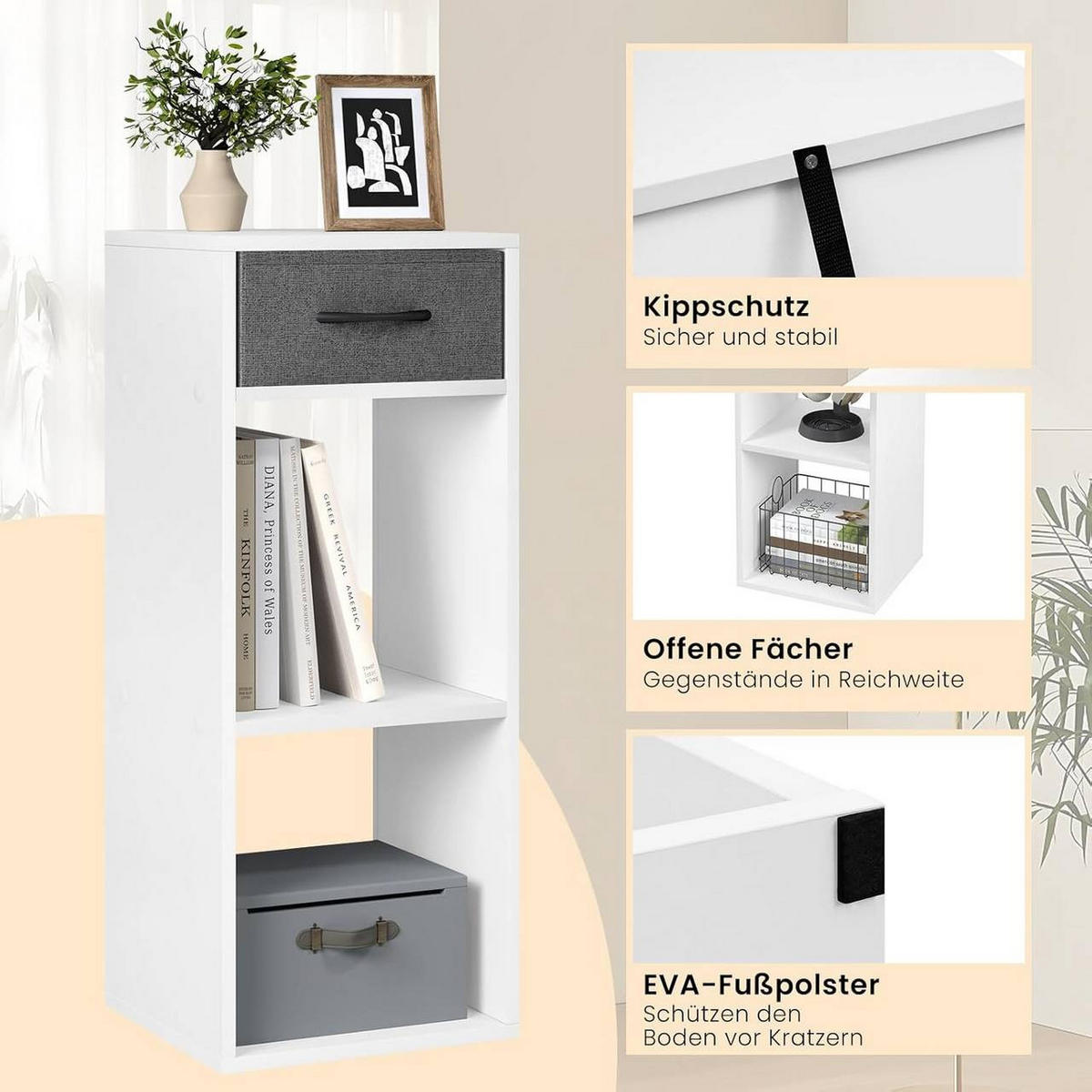 BÜCHERREGAL mit 3 Ebenen, 32.4x80x30 cm, Weiß - Weiß, Holzwerkstoff/Textil (32.4/80/30cm) - Woltu