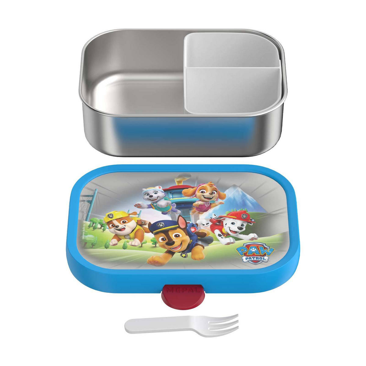 EDELSTAHL-BROTDOSE MIT GABEL Campus Paw Patrol Pups 18 x 13 cm - Multicolor, Kunststoff/Metall (13.2/6.1/17.8cm) - Mepal