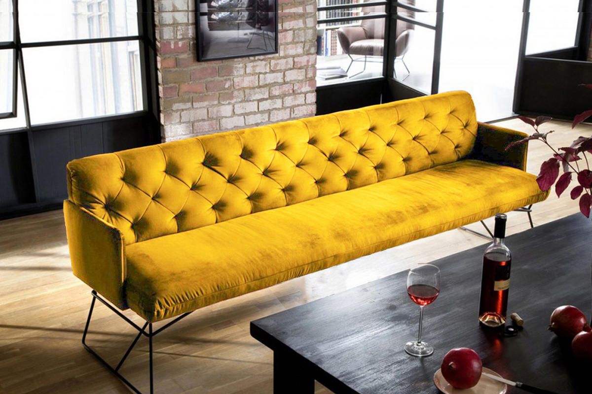 ESSZIMMERBANK CHARME Gelb Velvet - Gelb, Textil (186/85/68cm) - KAWOLA