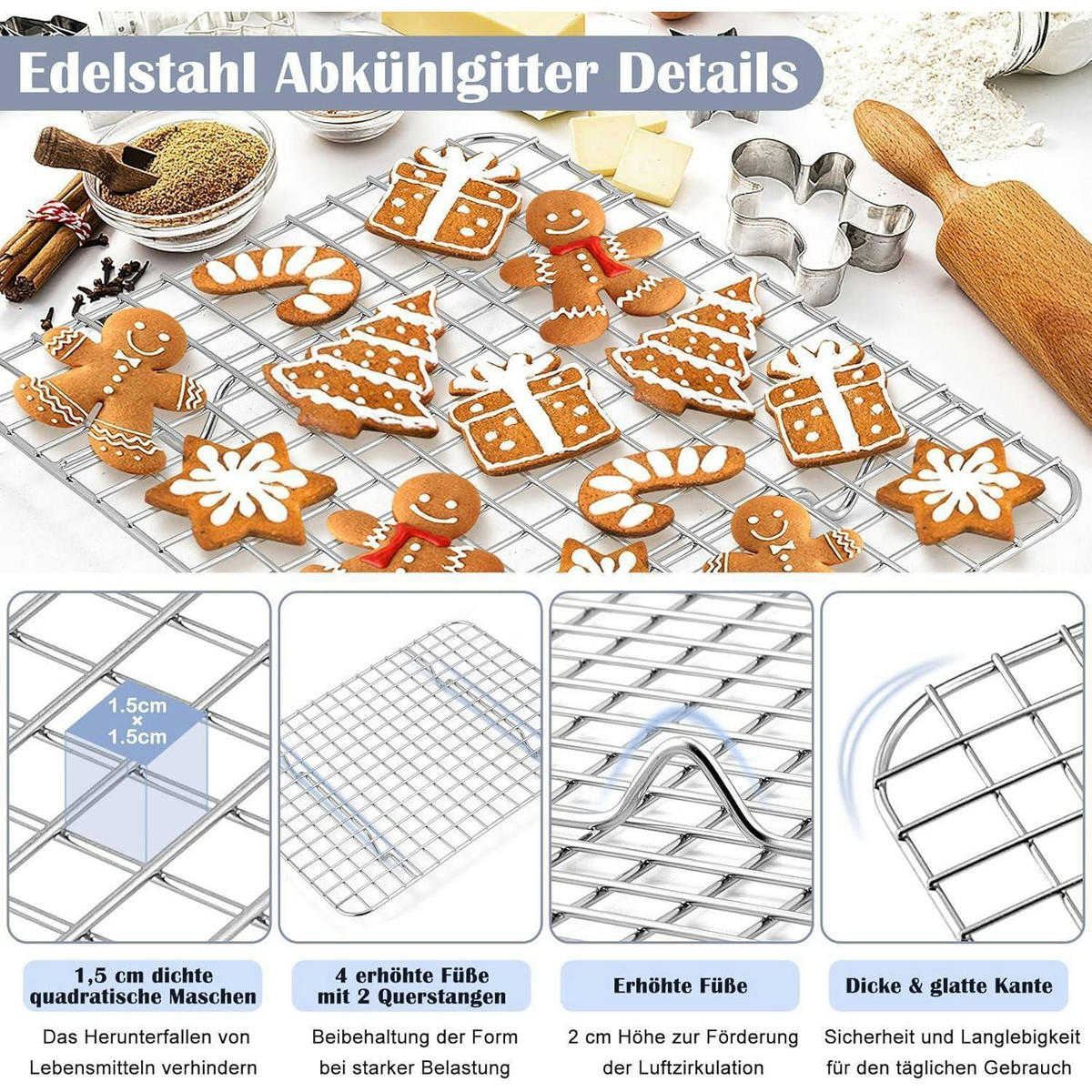 BACKBLECH mit Abkühlgitter 2-teiliges Set 31,5 x 24,6 cm Edelstahl - Silberfarben, Metall (24.6/2.5/31.5cm)