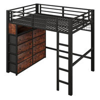 HOCHBETT 140/200 cm DE-32853 mit 8 Schubladen und LED Schwarz - Schwarz, Metall (140/200cm) - ComfortXL