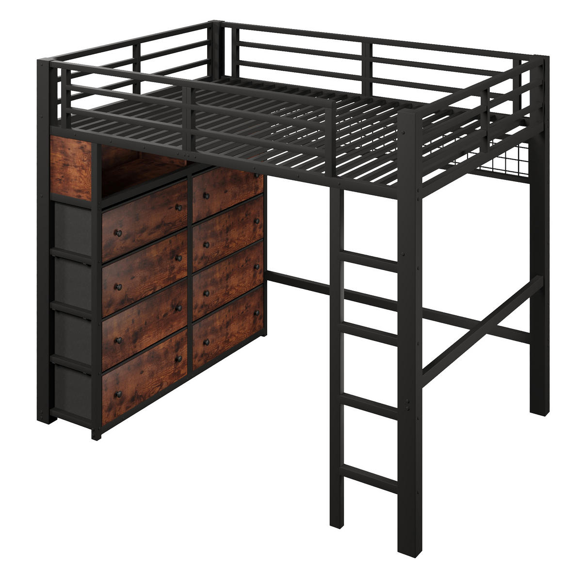 HOCHBETT mit 8 Schubladen 140x200 cm Metall Schwarz - Schwarz, Metall (140/200cm) - Meubliv