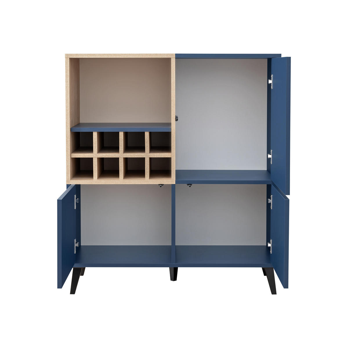 SIDEBOARD MIT WEINSCHRANK FONDI, Blau, Skandinavische Tanne - Blau/Hellbraun, Holzwerkstoff/Metall (89.9/102/35cm) - Komodee