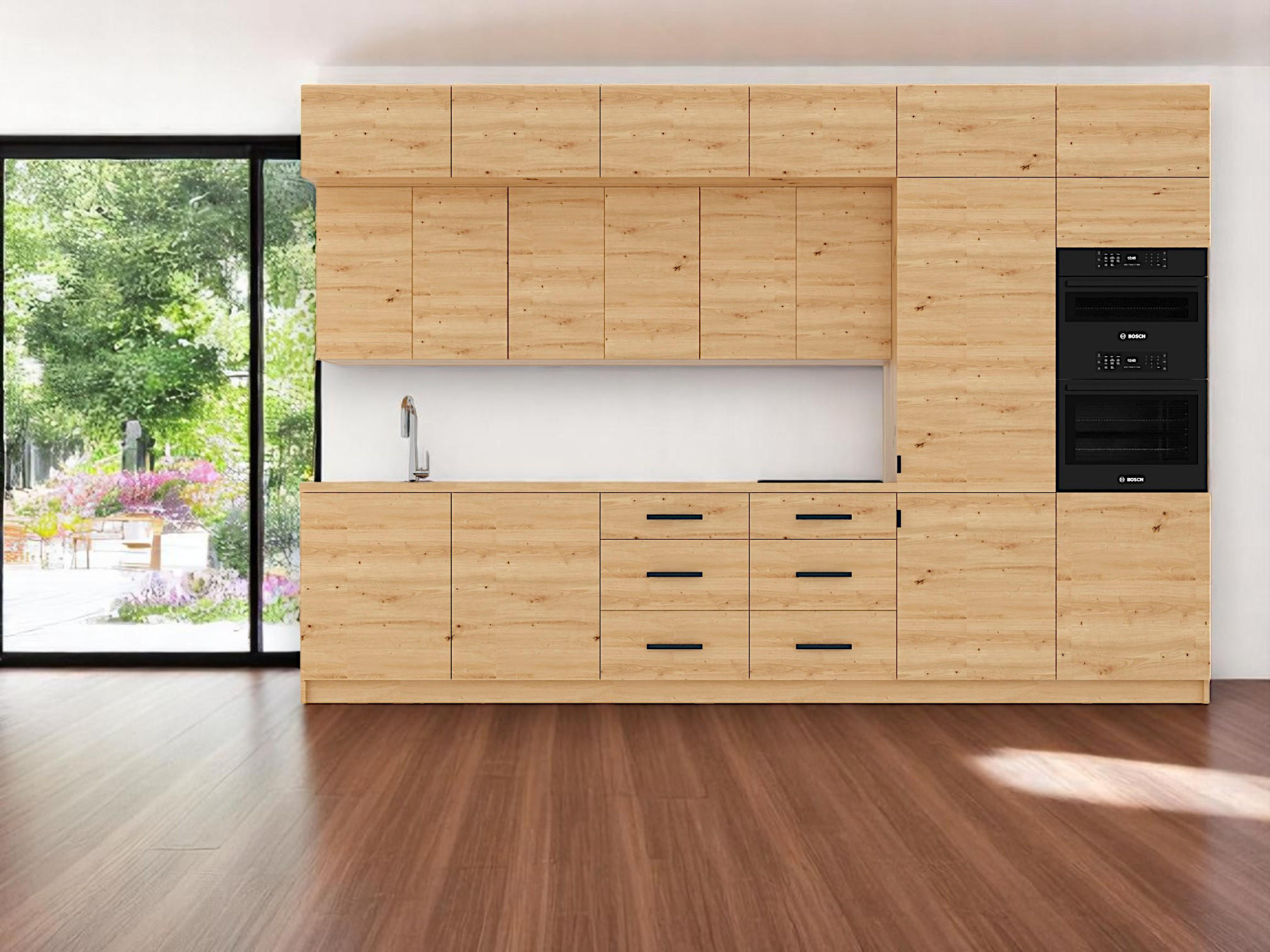 KÜCHENZEILE 360 cm - Langen K72-M360 - Schwarz/Eiche Artisan, Holz/Metall (360/248/58cm)