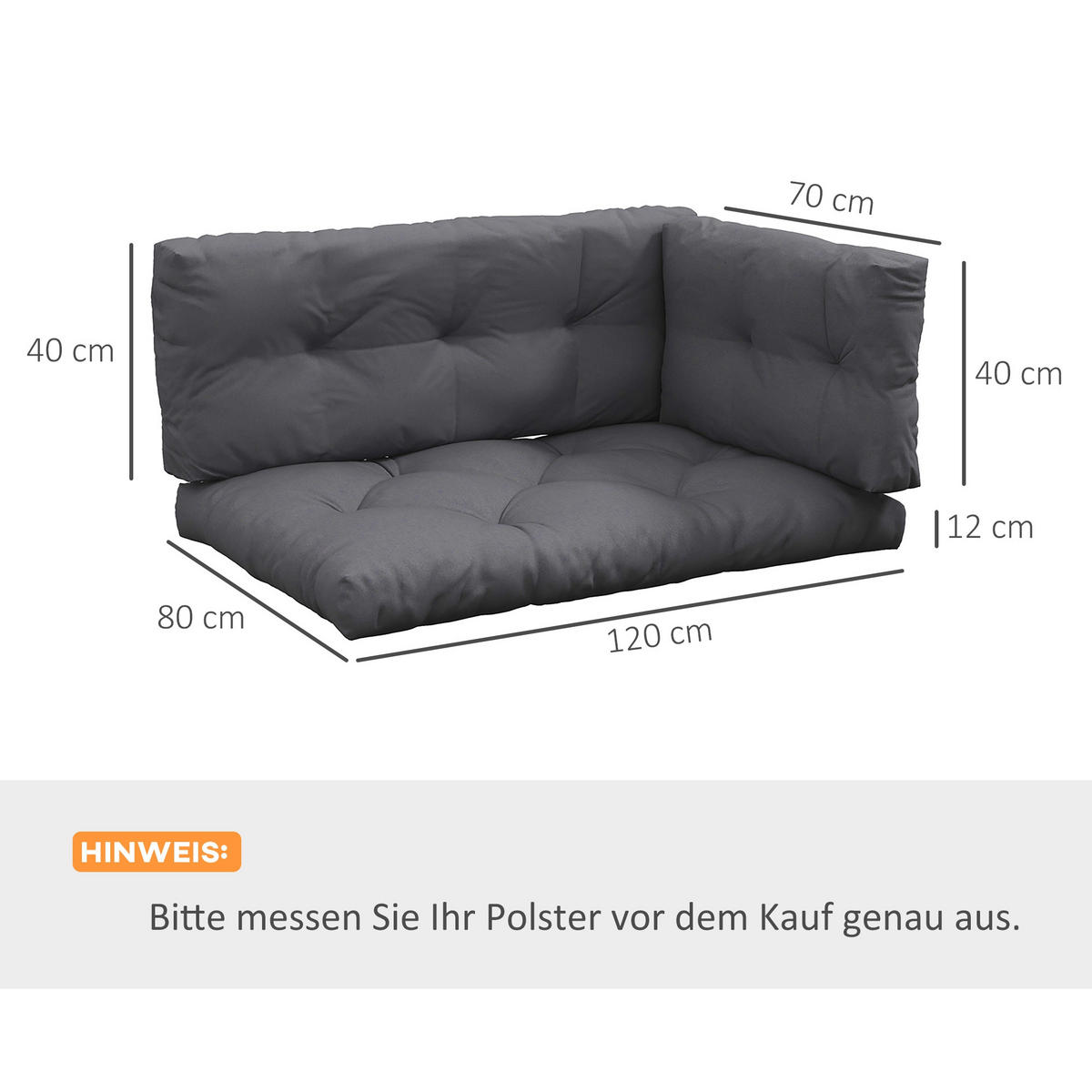 SITZKISSEN, Polyester, Dunkelgrau - Dunkelgrau, Kunststoff (80/12/120cm) - Outsunny