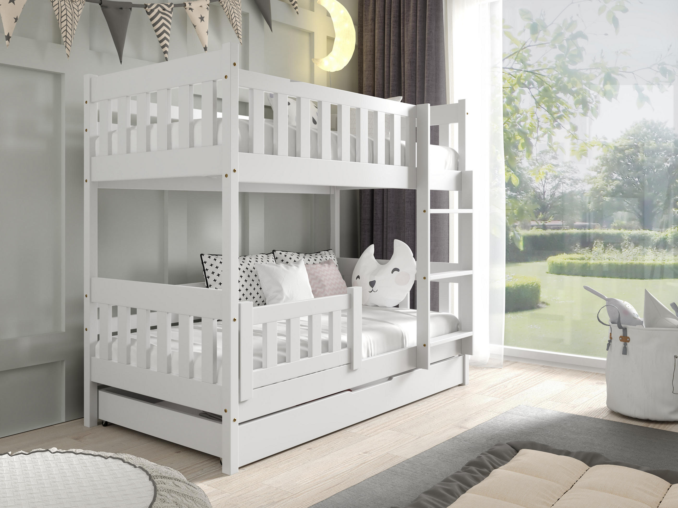 ETAGENBETT LUCIA mit Bettkasten 80x160 cm Weiß - Weiß, Holz (80/160cm) - MASSENO