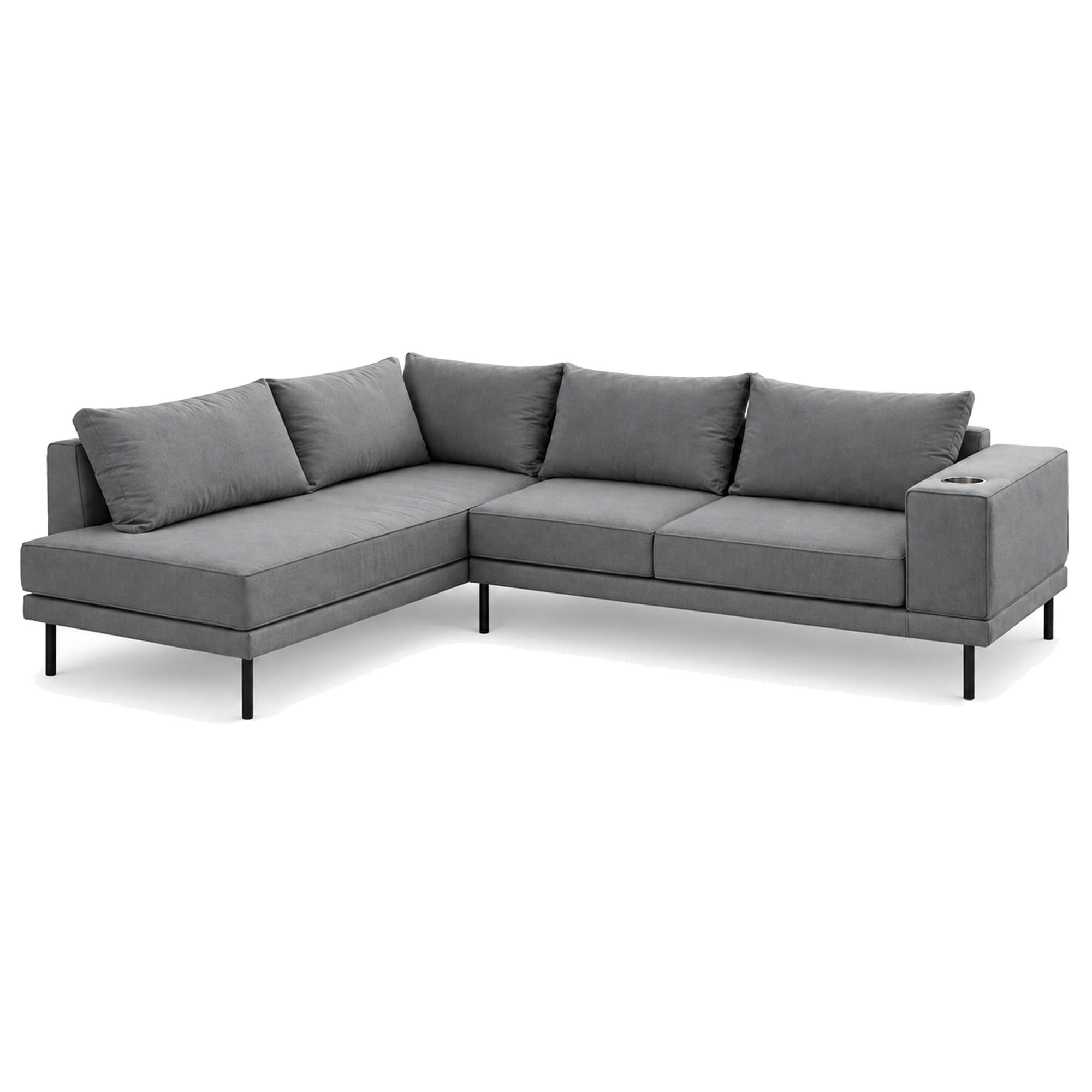 GARTEN-ECKSOFA VOLARO S Wetterfest 270x200x50 cm, Links, Outdoor-Stoff, Getränkehalter aus Metall, 20 cm hohe Füße, Dunkelgrau - Dunkelgrau, Holz/Metall (200/50/270cm) - Trada
