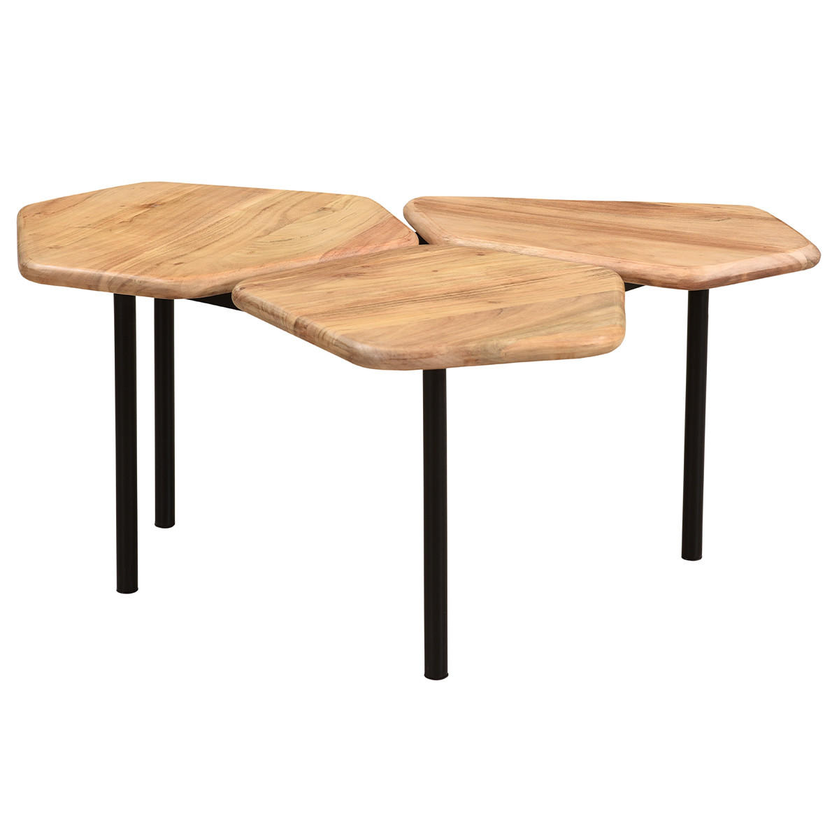 COUCHTISCH Akazie Metall 3-Platten SUZANE - Naturfarben, Holz (95/76/42.5cm) - Miliboo