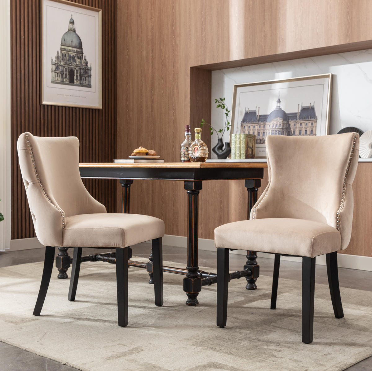 STUHL Esszimmer mit Rückenlehne 50 x 41 x 91 cm Samt Beige 2er-Set - Beige, Metall (41/91/50cm) - Meubliv