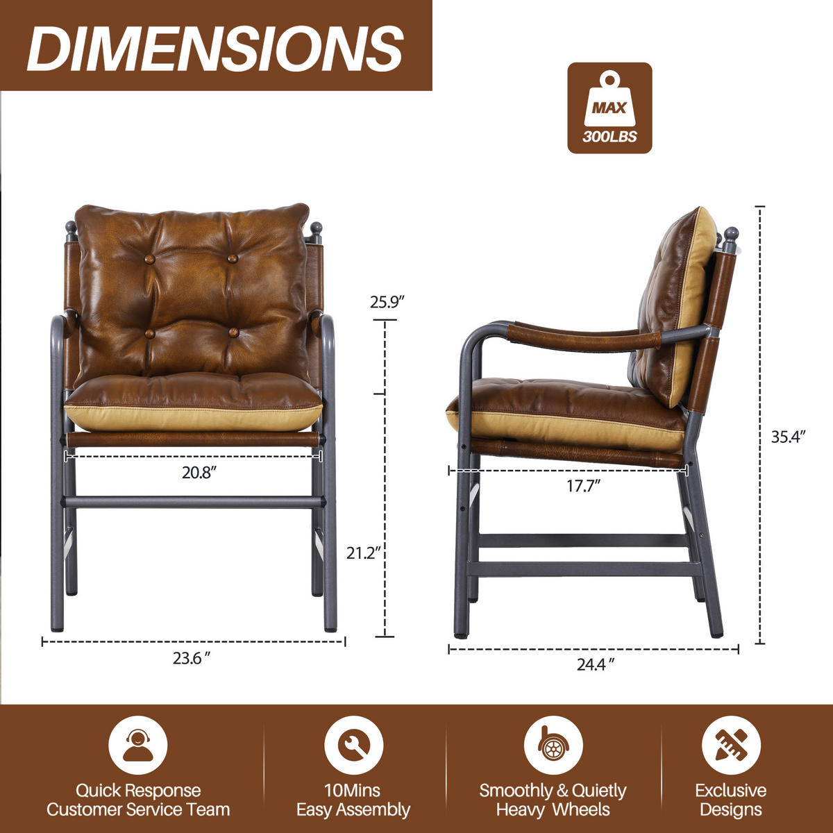 SESSEL Leder mit schwarzem Metallrahmen, DE-42430, Braun - Braun, Metall (62/90/60cm) - ComfortXL