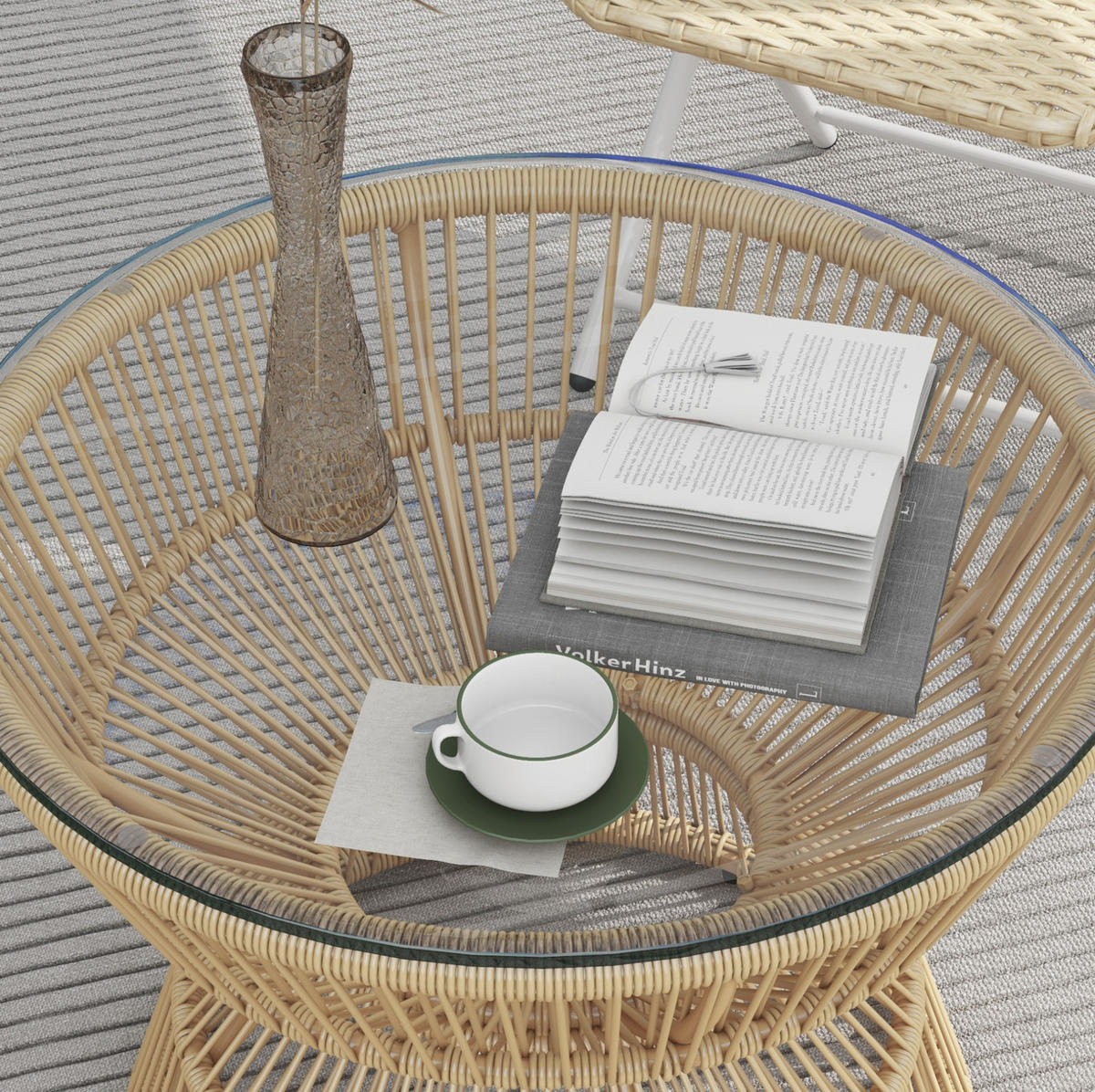 LOUNGETISCH 60/60/50 cm Natur Holzwerkstoff aus Glas mit PE-Rattan-Gestell - Naturfarben, Glas (60/60/50cm) - OKWISH