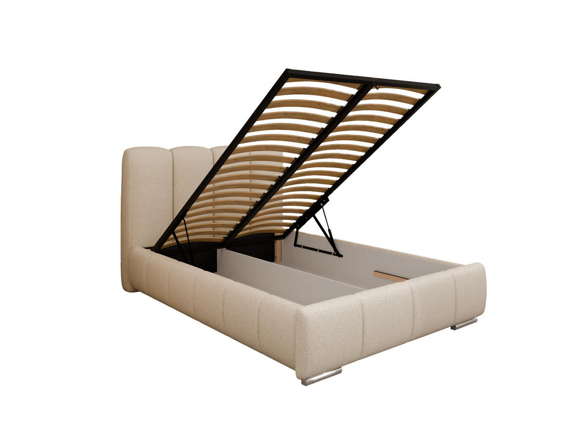 POLSTERBETT ZAIRA 120 x 200 cm mit Bettkasten und Lattenrost, 7-Zonen-Taschenfederkernmatratratze CIRA (24 cm) – Beige - Beige, Holz (90/200cm) - Panda Möbel