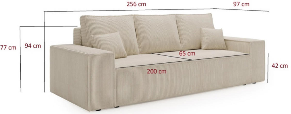SOFA Rosa AGA Ausziehbar - Rosa, Textil (256/94/97cm) - Sepro Meble