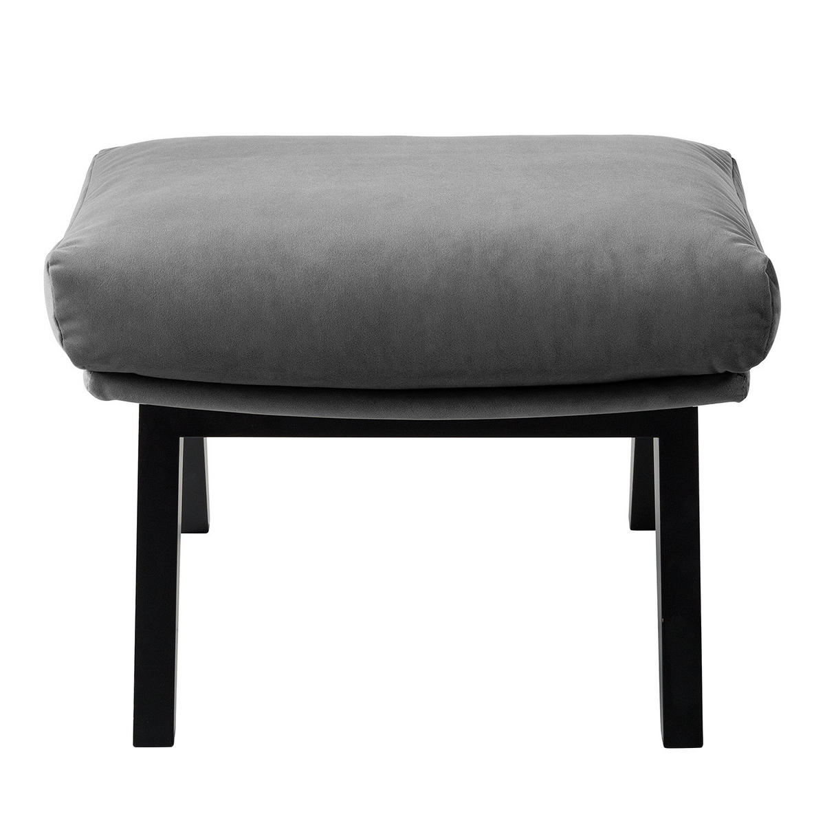 POLSTERHOCKER mit Holzfüßen - Schwarz/Grau, Eichenholz/Textil (51/37/41cm) - home24