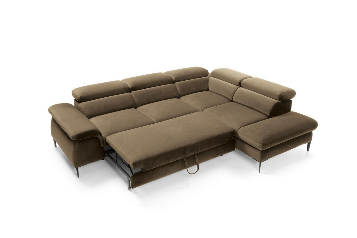 ECKSOFA MESTO Grün Velours-Stoff mit Schlaffunktion - Grün, Holz (280/214cm) - MASSENO
