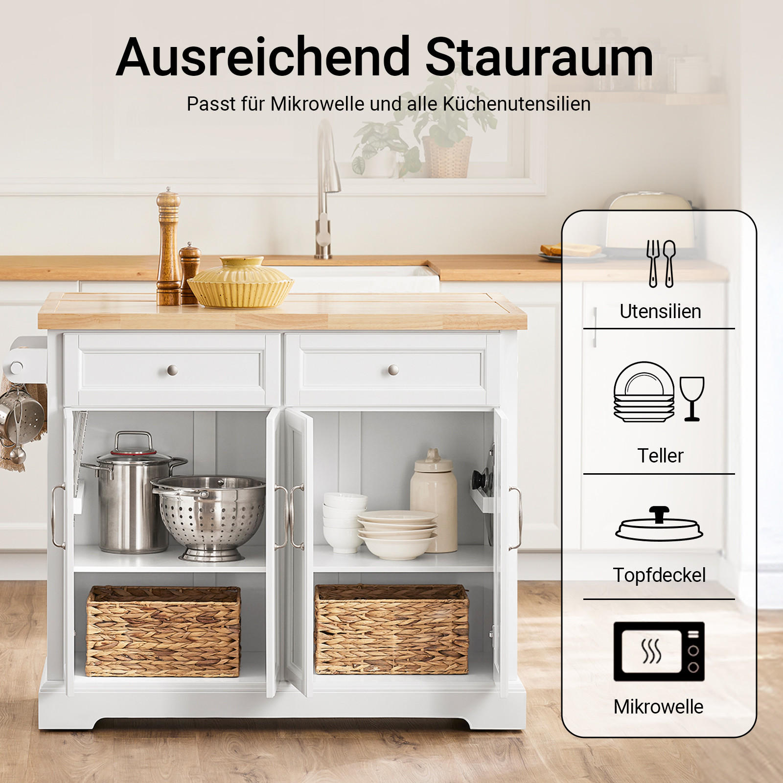 KÜCHENINSEL rollbar Weiß-Natur - Weiß, Holz/Holzwerkstoff (115/92/71cm) - SoBuy