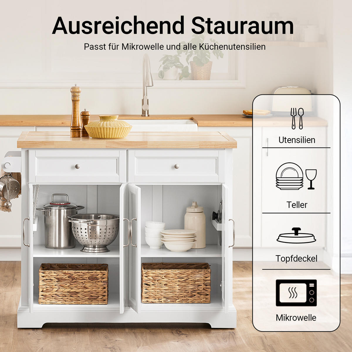 KÜCHENINSEL rollbar Weiß-Natur - Weiß, Holz/Holzwerkstoff (115/92/71cm) - SoBuy