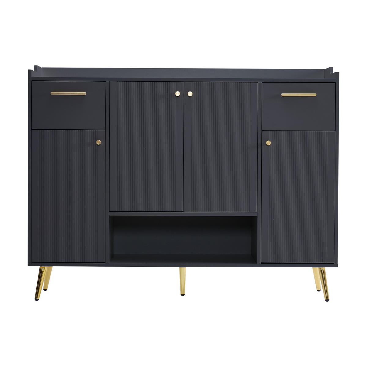 SCHUHSCHRANK in Schwarz Schuhregal mit 2 Schubladen und 4 Türen für Flur, B130/T37/H100cm - Goldfarben/Schwarz, Holzwerkstoff/Metall (130/100/37cm) - STILVORA
