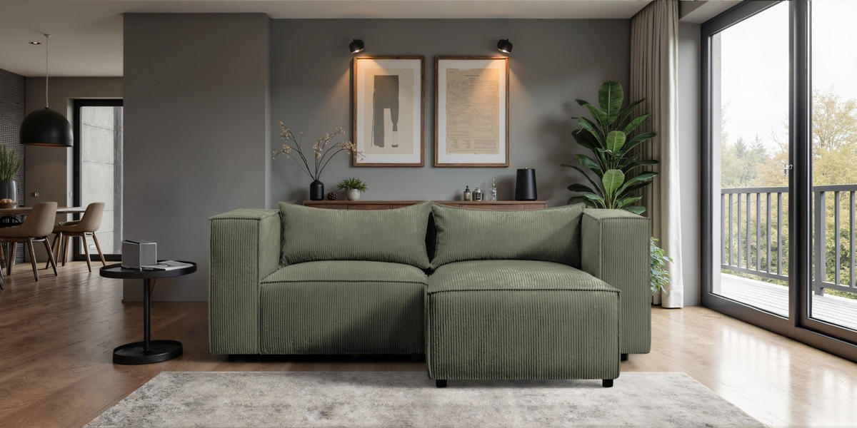 ECKSOFA L-Form Modulo, stoff Lincoln, Olive, Rechts - Olivgrün, Holz (210/185cm) - Kaiser Möbel